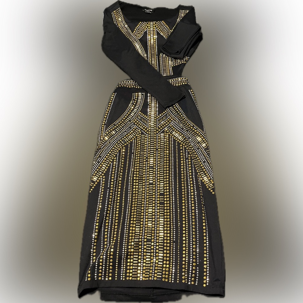 Black BeBe Dress with Gold and Silver Embellishments